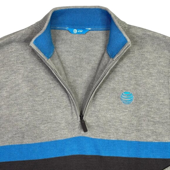 AT&T Sweater 1/4 Quarter Zip Mens Large L Gray Blue Mock Neck Shirt Crest Logo - Picture 6 of 11